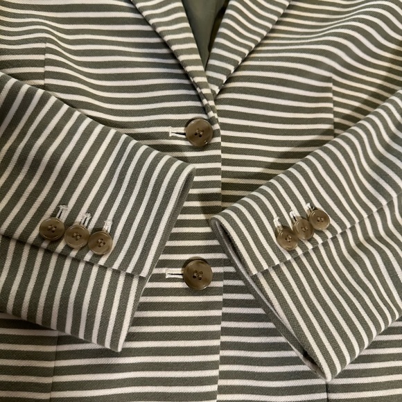Talbots Aberdeen Striped Blazer Size 14 Olive Green White Knit Career Preppy - Picture 8 of 10